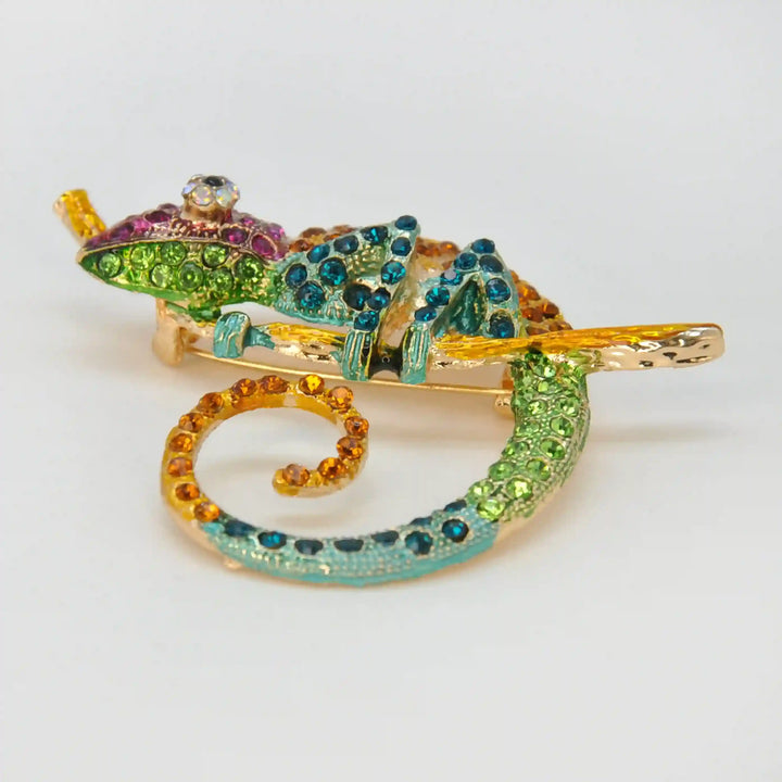 Rainbow Chameleon Brooch Pin