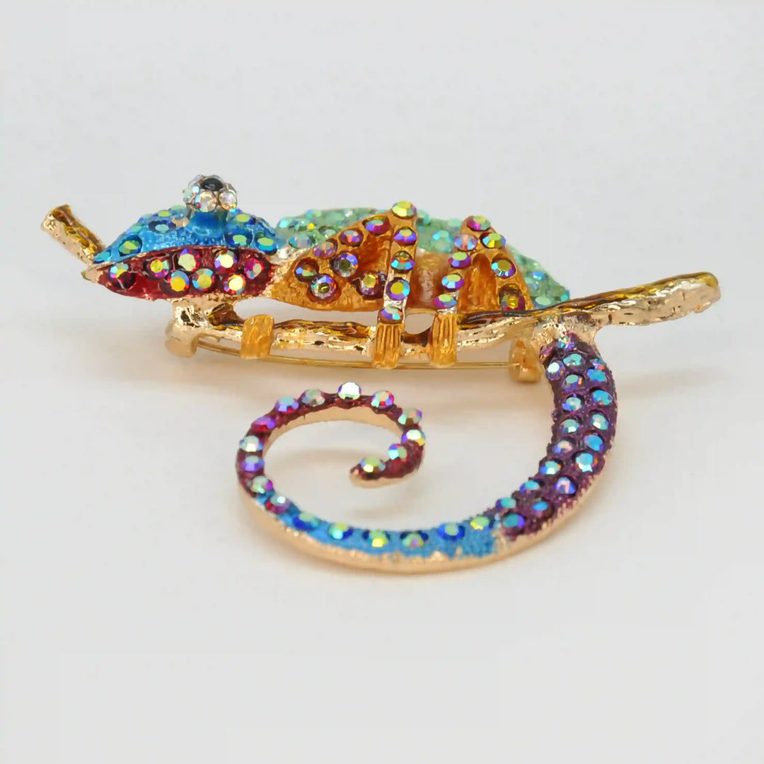 Rainbow Chameleon Brooch Pin
