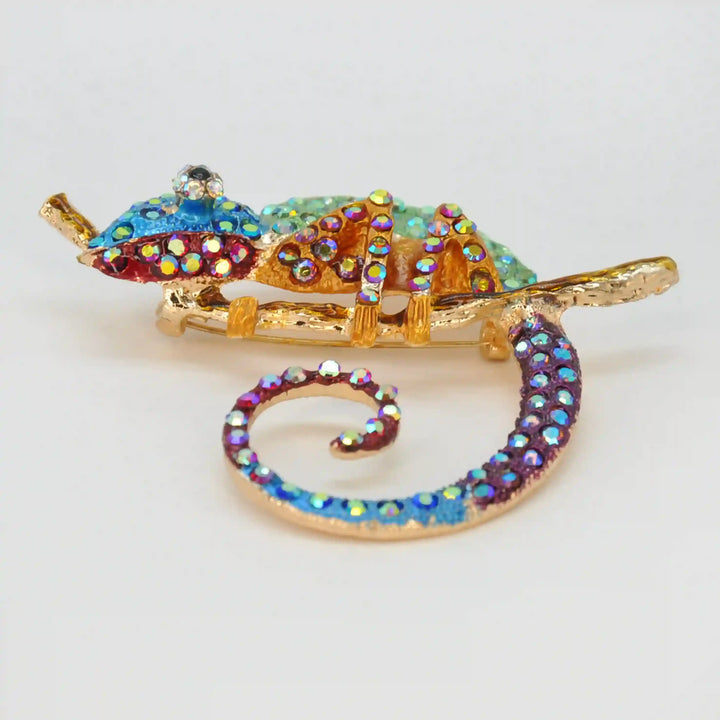 Rainbow Chameleon Brooch Pin