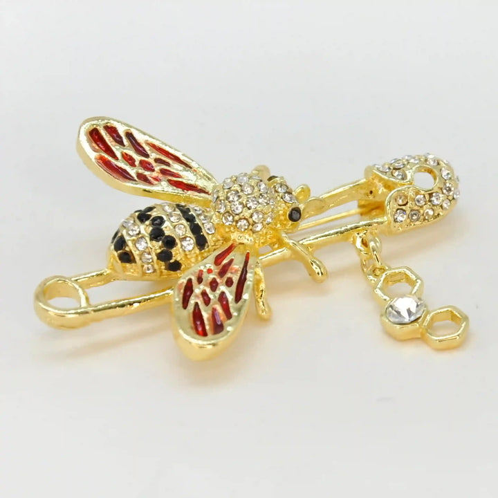 Encrusted Bee Safety Brooch Pin