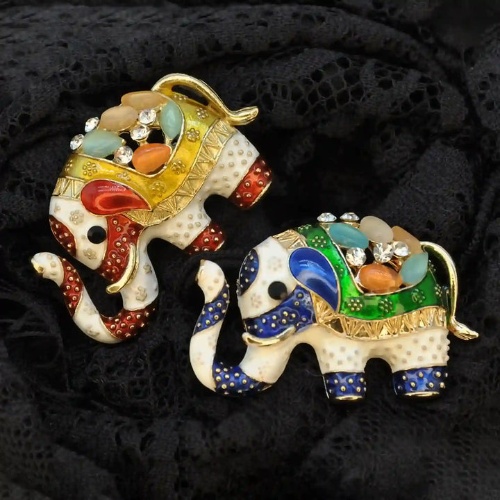 Jeweled Elephant Brooch Pin