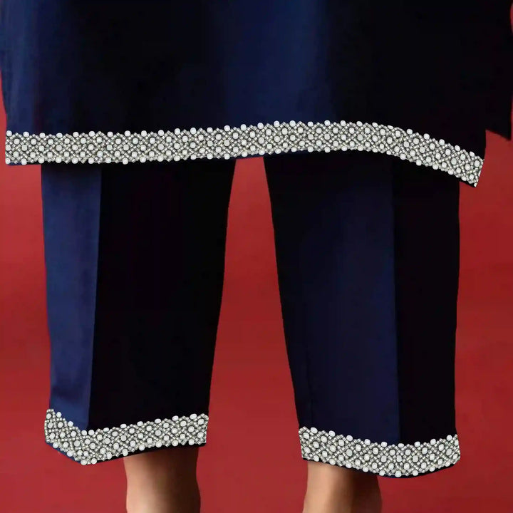 Pearl and Silver Beaded Netting Trim