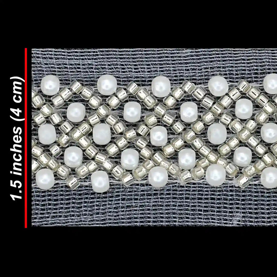 Pearl and Silver Beaded Netting Trim