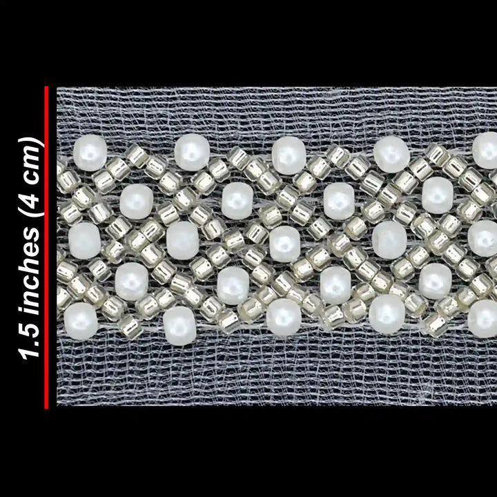 Pearl and Silver Beaded Netting Trim