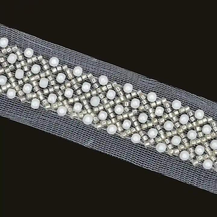 Pearl and Silver Beaded Netting Trim
