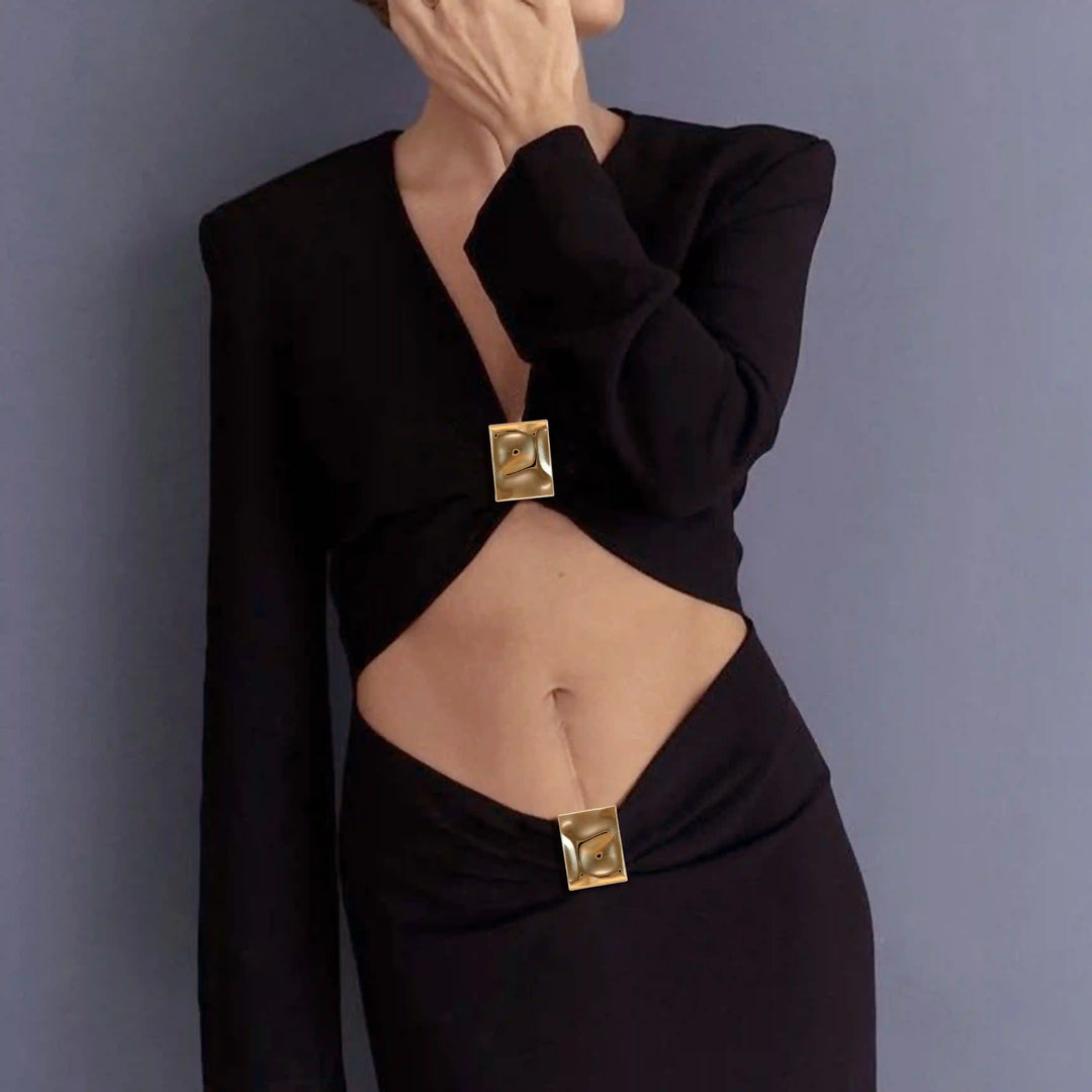 Curved rectangular Golden Buckle.
