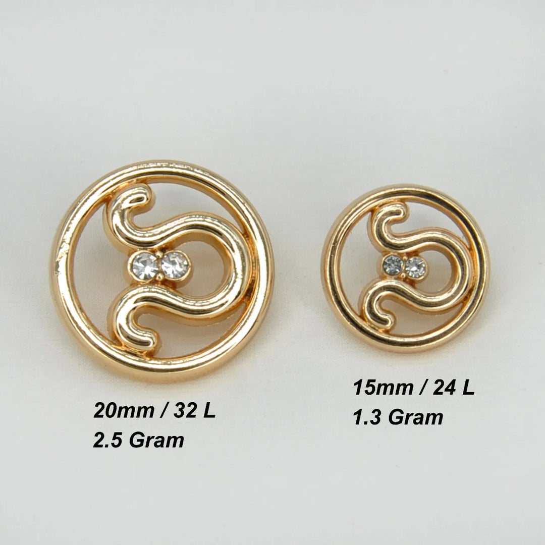 Dual Curve Crystal Round Metal Button | 15mm(24L) & 20mm(32L)