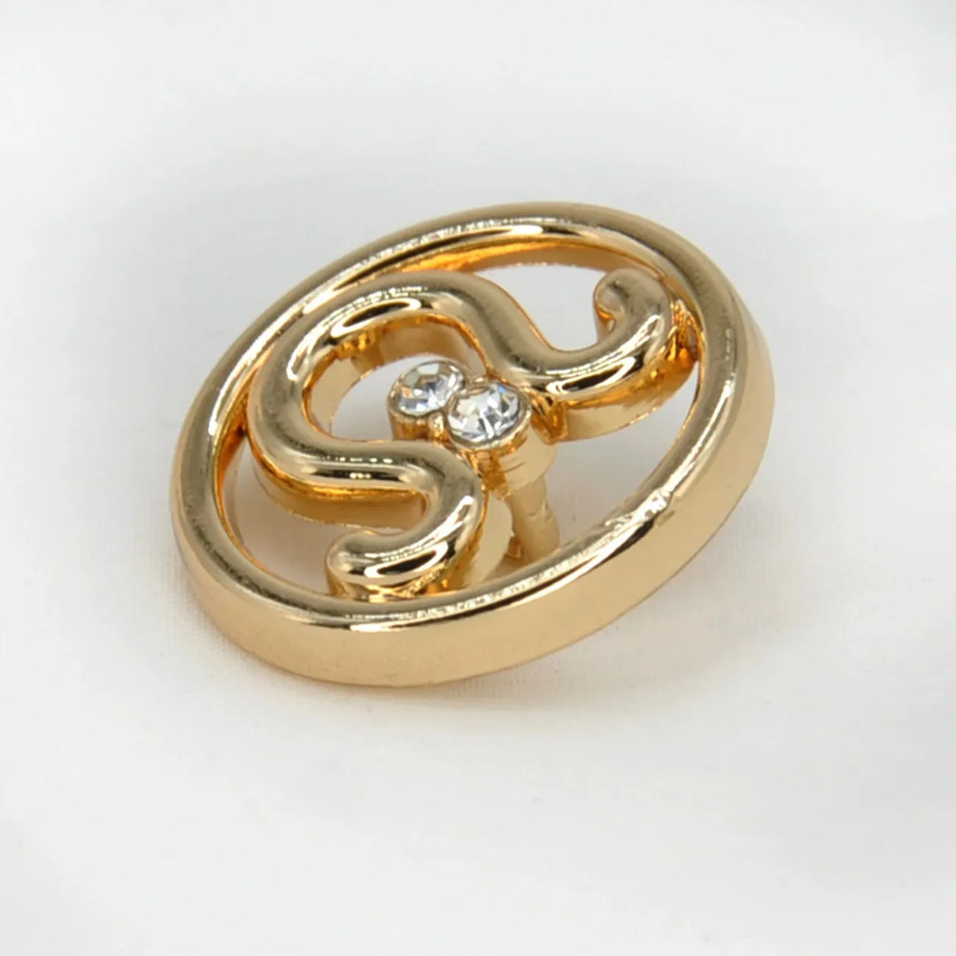 Dual Curve Crystal Round Metal Button | 15mm(24L) & 20mm(32L)