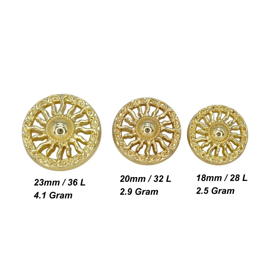 Sunburst Pattern Metal Button | 18mm(28L), 20mm(32L) & 23mm(36L)