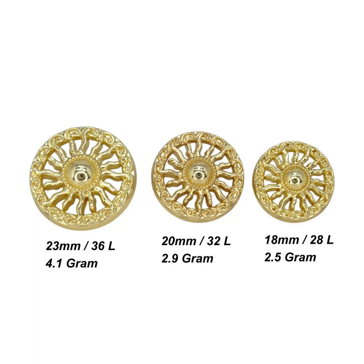 Sunburst Pattern Metal Button | 18mm(28L), 20mm(32L) & 23mm(36L)