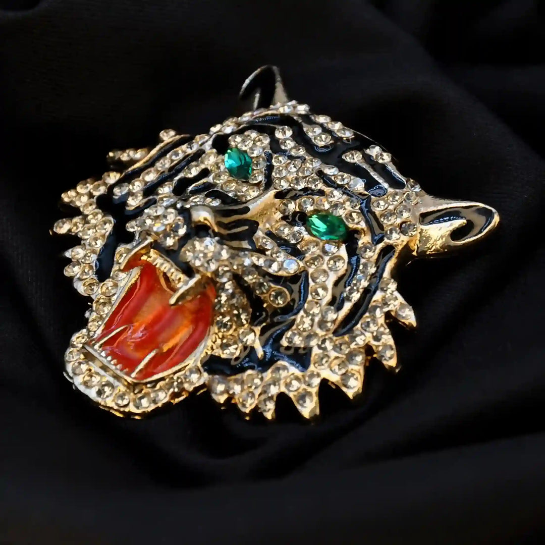 Rhinestone Roaring Tiger Brooch