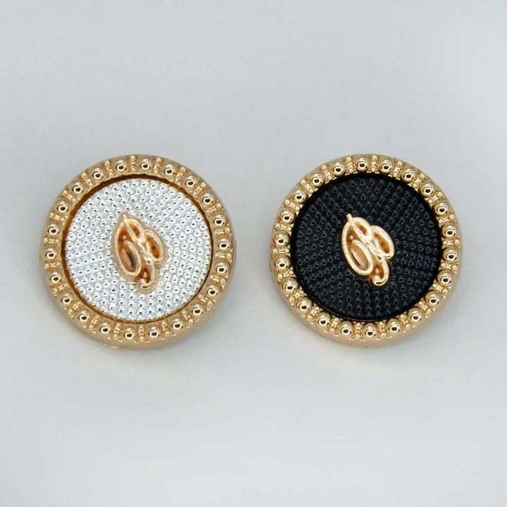 Letter B Designer Buttons with Textured Enamel Center | 23mm & 18mm