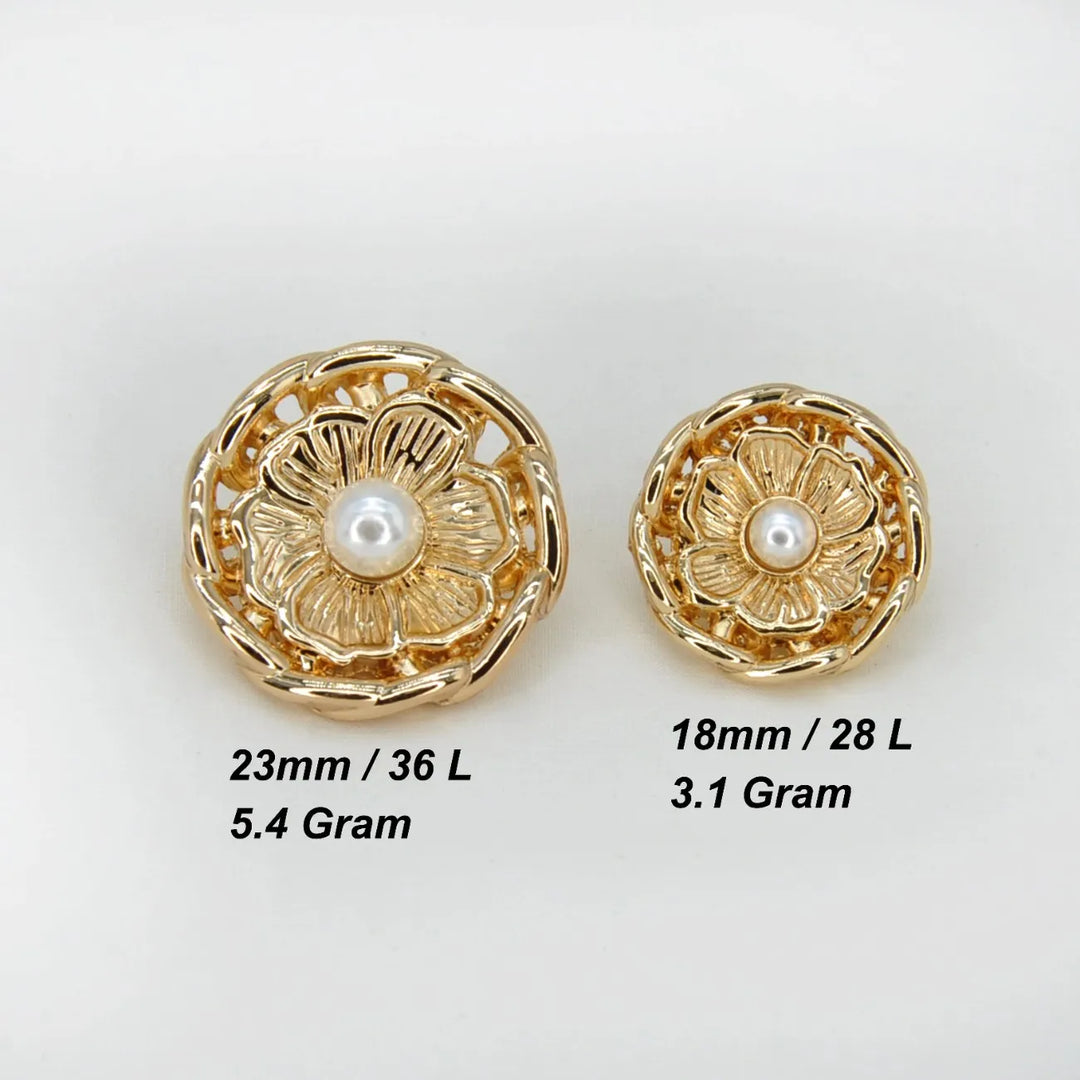 Vintage Blossom Pearl Metal Button | 18mm (28L) & 23mm (36L)
