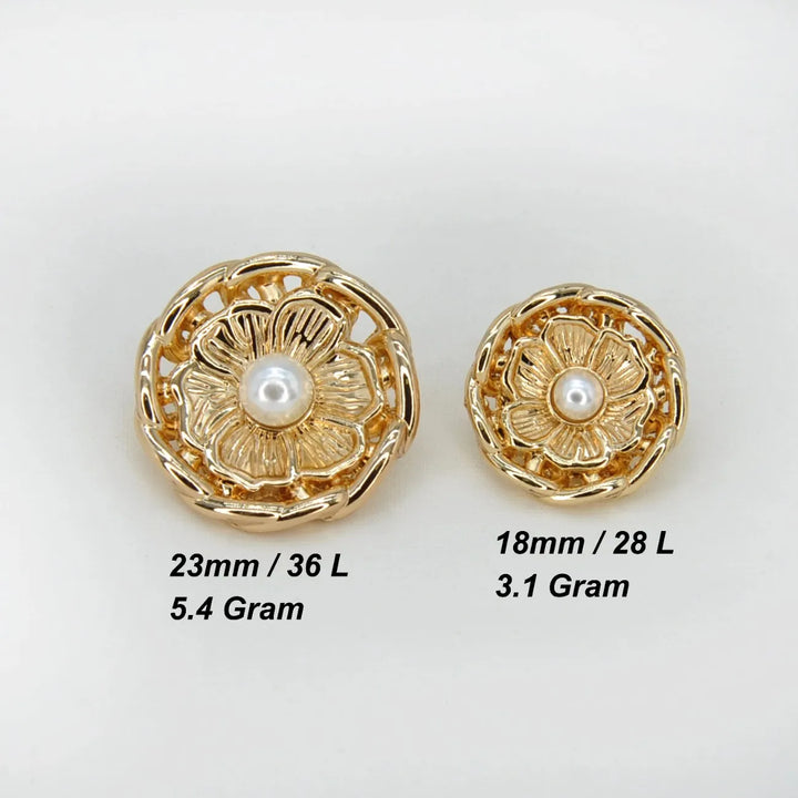 Vintage Blossom Pearl Metal Button | 18mm (28L) & 23mm (36L)