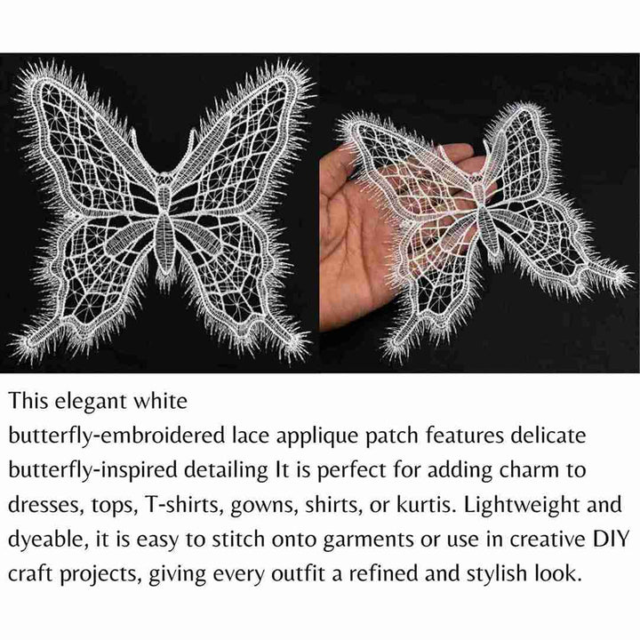 White Fringed Butterfly Sew Patch | Set Of 2
