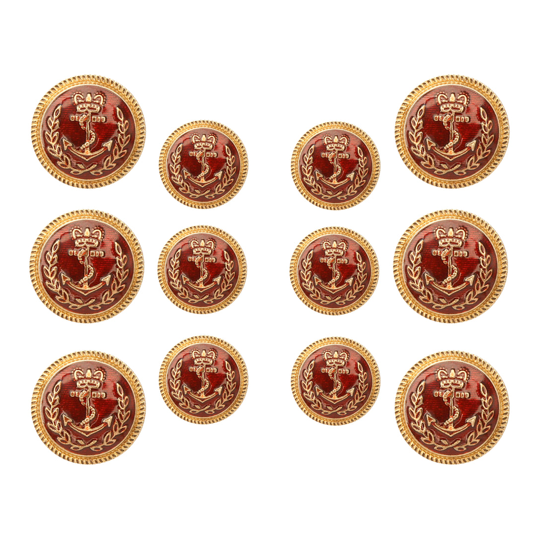 Shimmering Metal Gold and Red color Metal Buttons (6 Big + 6 Small)