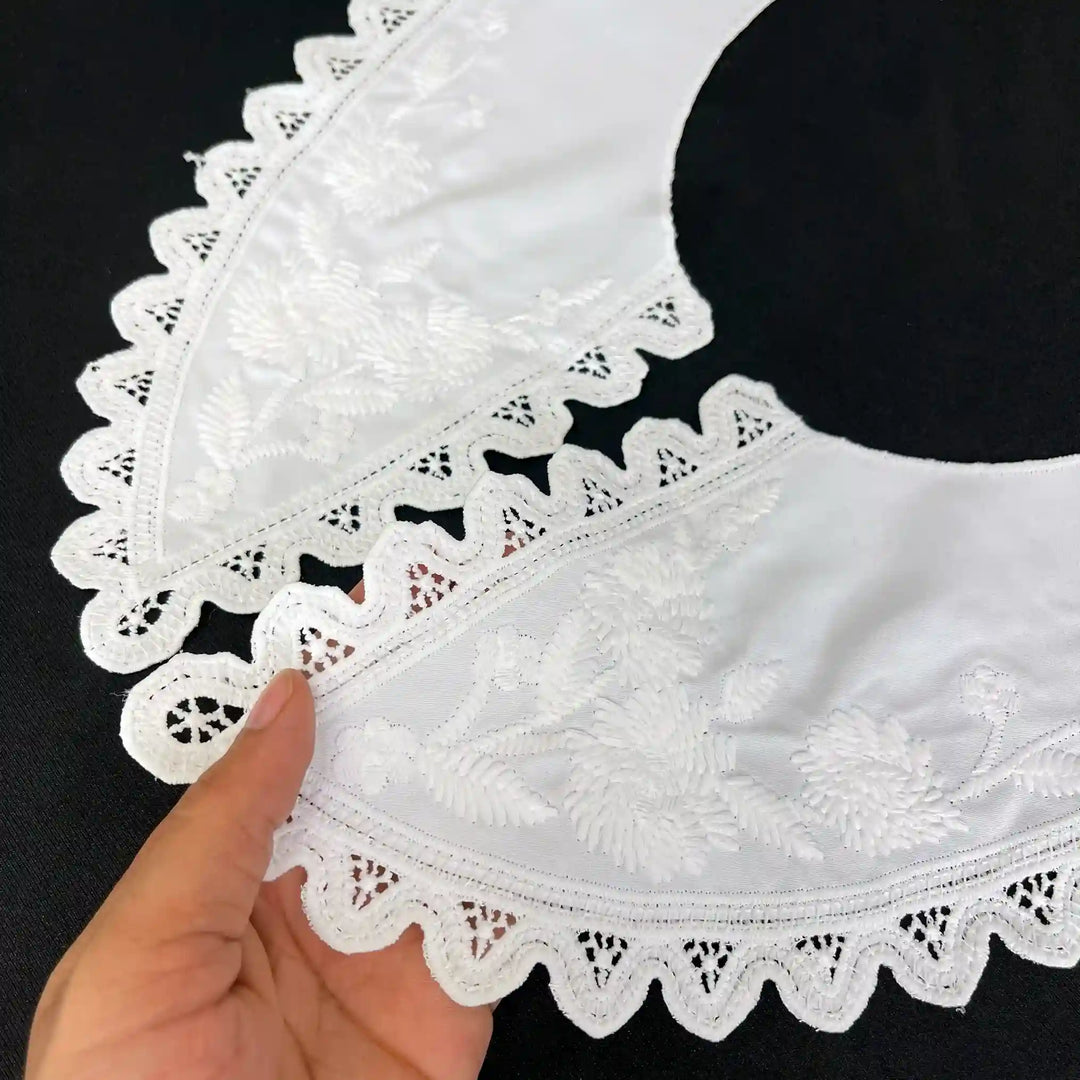 Decorative Cutwork Embroidery Peter Pan collar with floral motifs and scalloped edge detailing