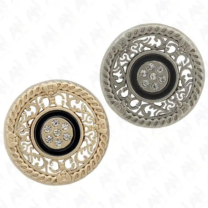 Set of 8 small decorative metal buttons with rhinestones by Ani Accessories, perfect for coats, sherwanis, and blazers.