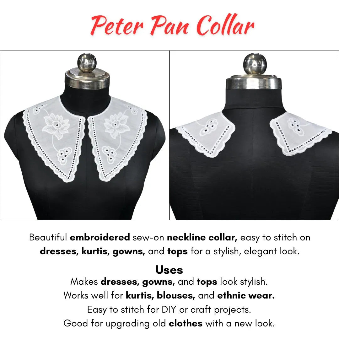 Decorative Venice Lace Peter Pan appliqué with detailed openwork pattern and graceful rounded shape