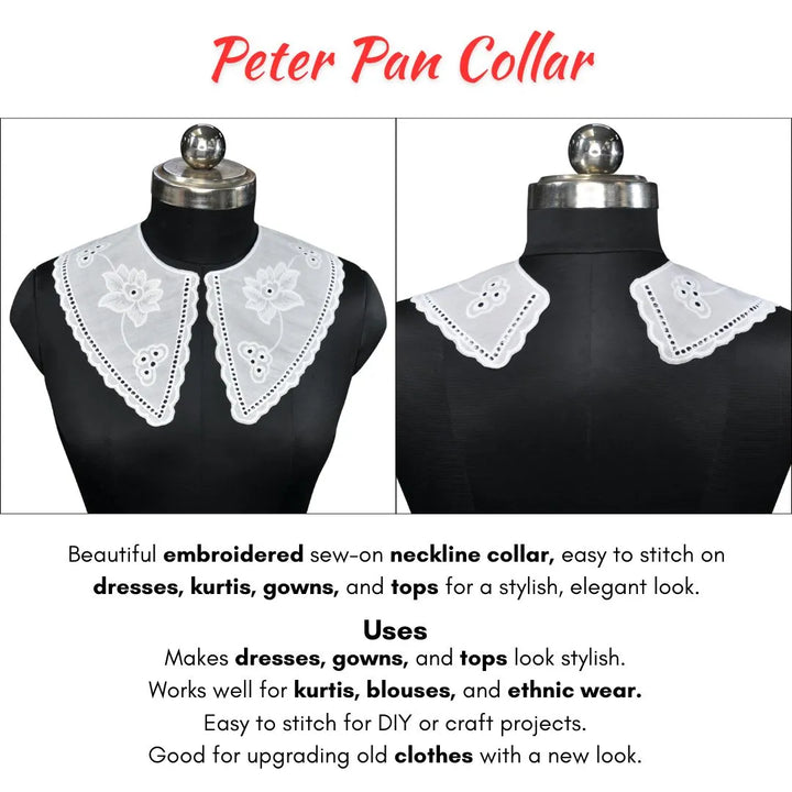 Decorative Venice Lace Peter Pan appliqué with detailed openwork pattern and graceful rounded shape