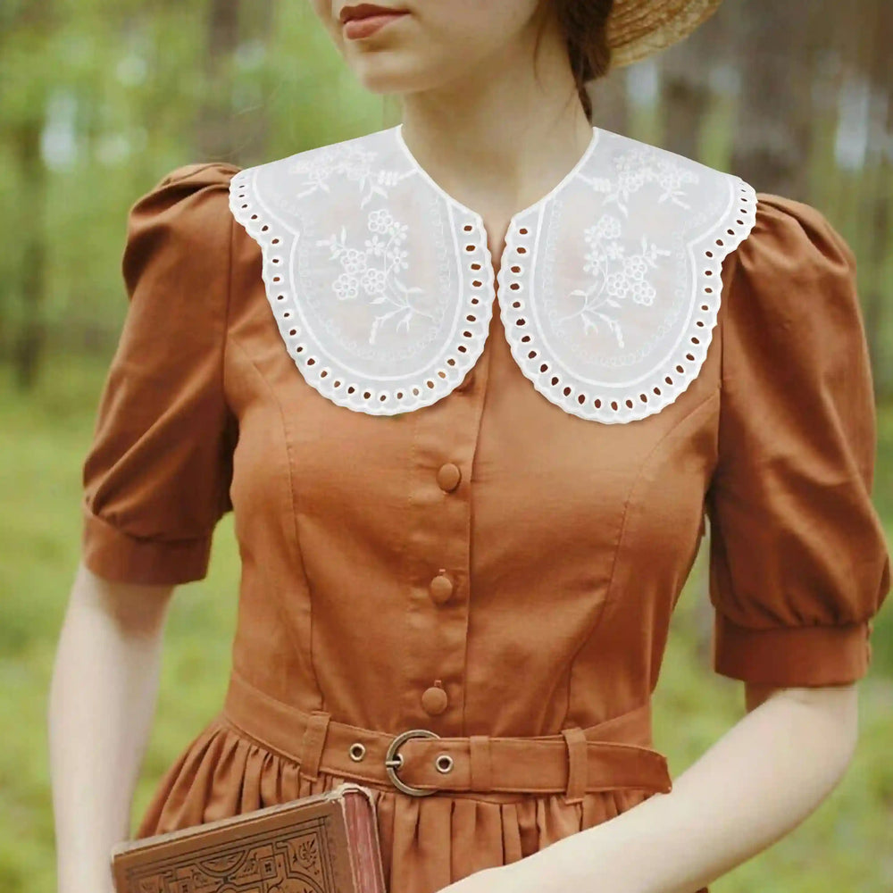 Decorative embroidered Peter Pan collar applique for DIY fashion, ideal for dresses and tops enhancement