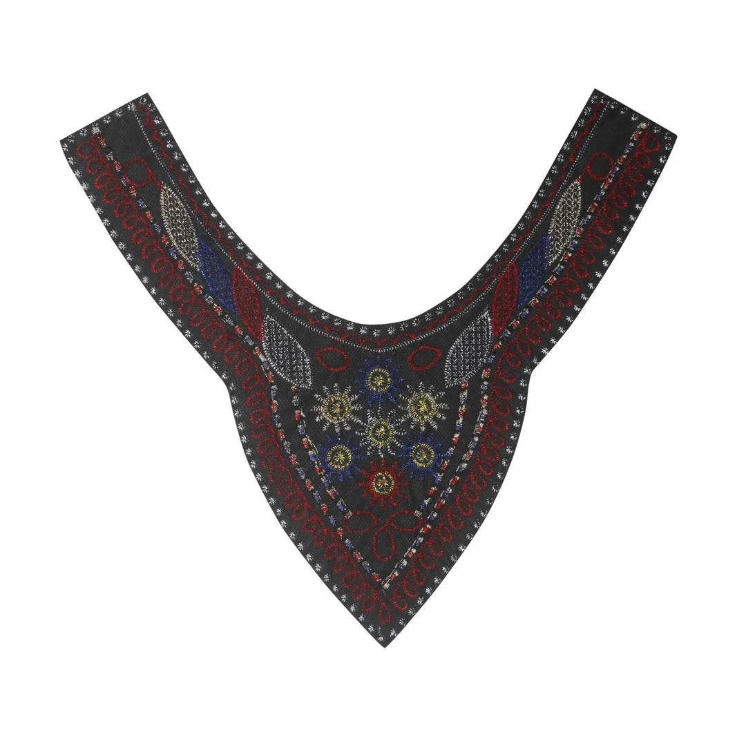 Decorative multicolor embroidery round neckline yoke designed to enhance dresses with colorful elegance
