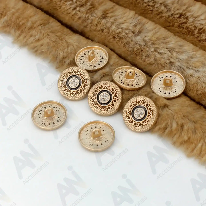 Decorative rhinestone metal buttons set, perfect for peacoats, sherwanis, and waistcoats by Ani Accessories.