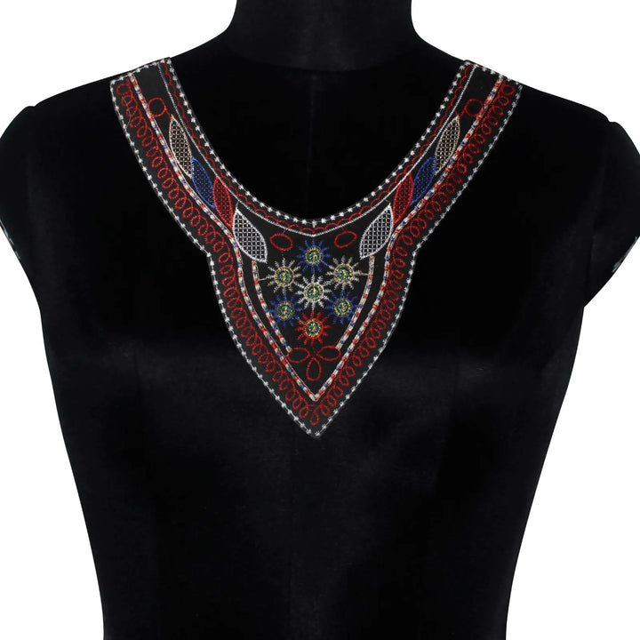 Designer multicolor embroidery round neckline yoke with intricate detailing for festive ethnic wear outfits