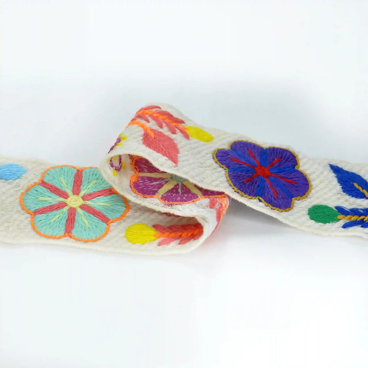 Colorful embroidered Crochet Lace with floral patterns on a white background | Ani Accessories
