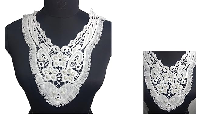 Detailed close-up of floral border design pearl neckline by Ani Accessories showcasing delicate embroidery and precise craftsmanship