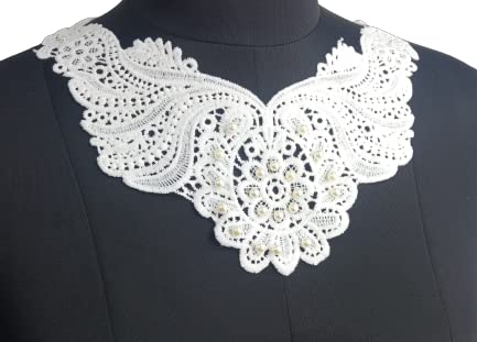 Detailed close-up of lace choker collar with Edwardian floral design, highlighting elegant stitching and premium fabric finish.
