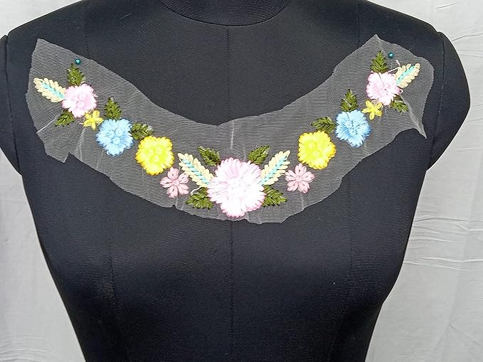 Detailed floral embroidered colorful patch with fine craftsmanship for kurtis, dresses, suits and DIY garment styling