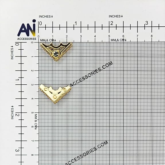 Ani Accessories | 2 piece of gold diamond studded crystal Designer collar tip front and back view on Size chart graph.