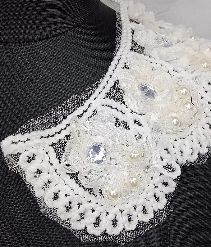 Dyeable shoulder neckline featuring pearl and rhinestone diamond embellishments