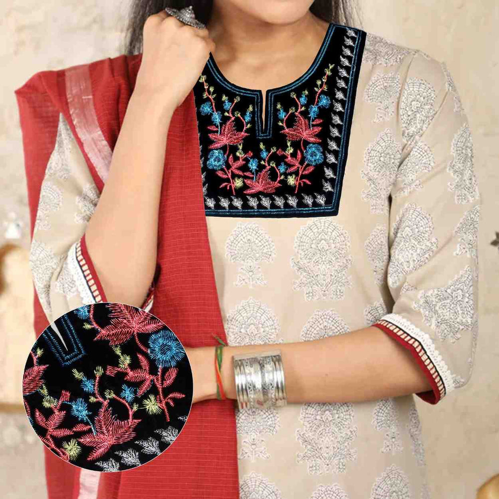 Elegant U Shape embroidered neckline from Ani Accessories showcasing fine embroidery, graceful curves and refined artisanal finish