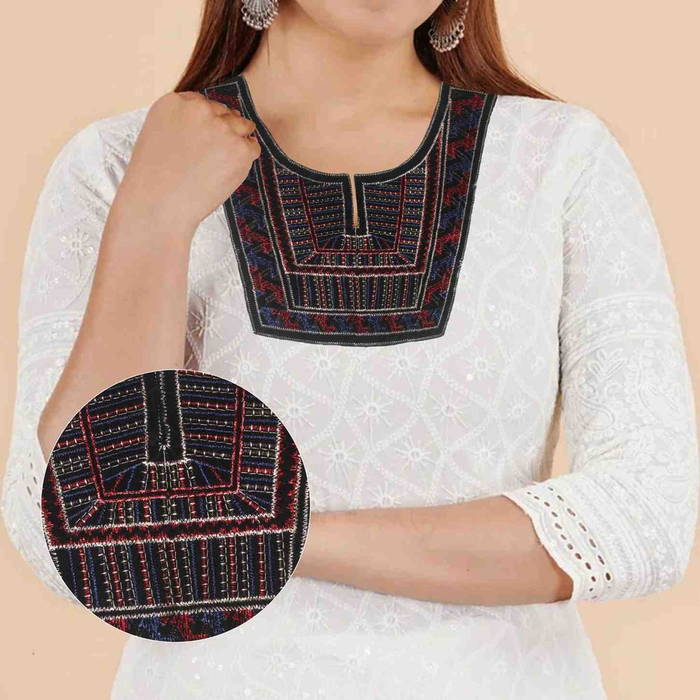 Elegant U Shape embroidered ethnic neckline from Ani Accessories showcasing detailed embroidery and refined traditional design on model