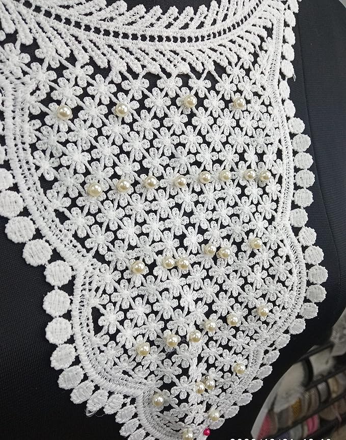 Elegant intricate openwork floral neckline by Ani Accessories for women’s kurti, blouse, and dress with fine craftsmanship.