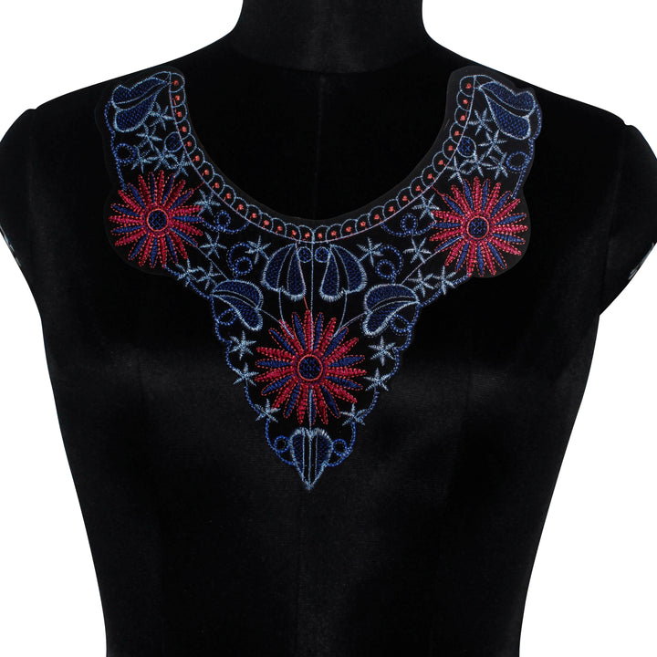 Elegant lily flower scoop embroidery neckline yoke by Ani Accessories ideal for kurtis, gowns and festive outfits.