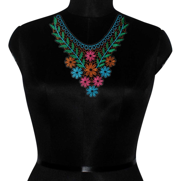 Elegant multicolor floral leafy yoke neckline adorned with intricate embroidery, suited for classic wear Ani Accessories