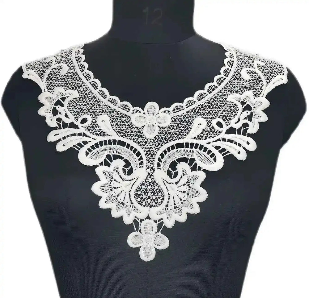 Elegant ornate lace neckline applique featuring fine detailing and premium design by Ani Accessories