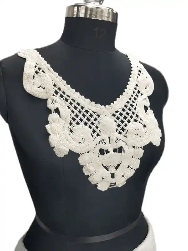 Elegant whimsical white lace neckline featuring soft patterns and refined craftsmanship by Ani Accessories