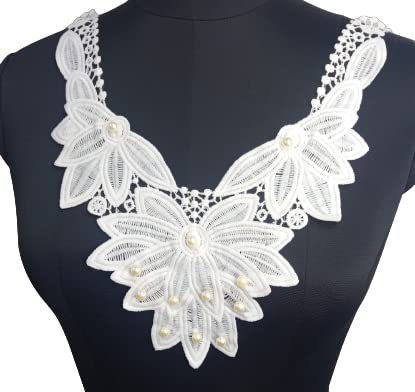 Elongated lace floral pearl neckline by Ani Accessories for women’s dresses, kurtis, and blouses, adding premium elegance.