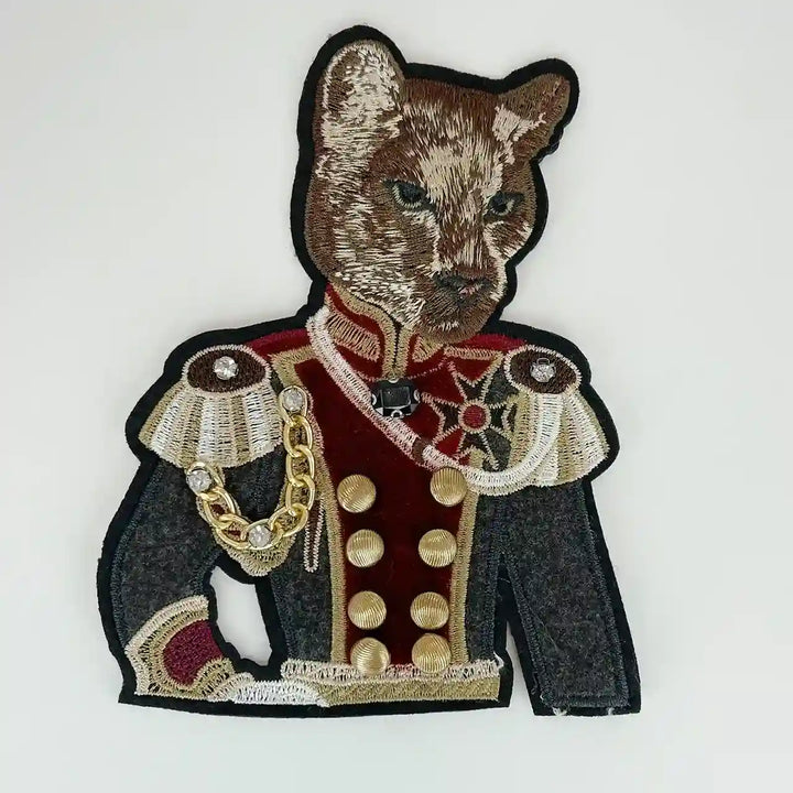 Embroidered Feline Officer Patch by Ani Accessories, detailed officer applique for jackets, uniforms, and garments