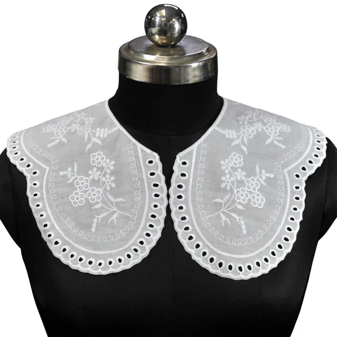 Embroidered Peter Pan collar applique with intricate detailing for dresses, blouses and elegant garment styling