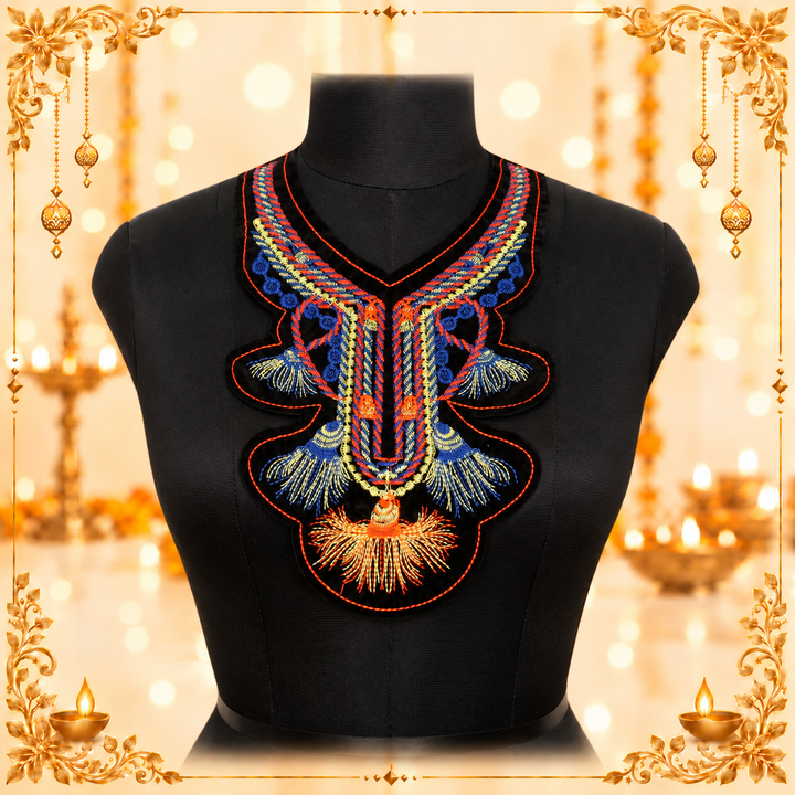 Multicolor Boho Embroidered Scoop Neckline Patch