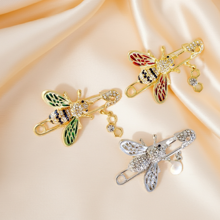 Encrusted Bee Safety Brooch Pin