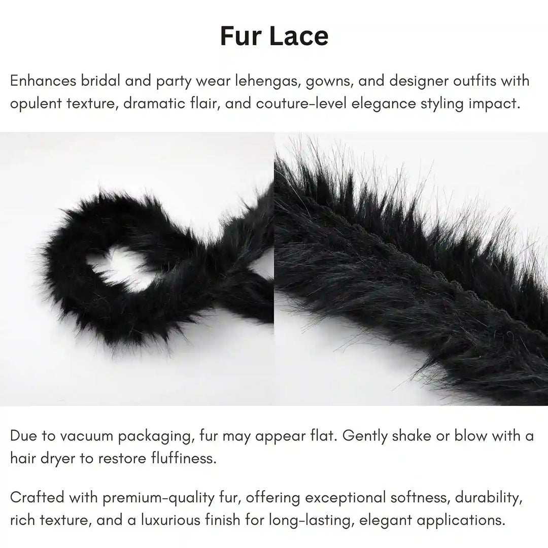 Black Gray Fur Lace | 2 Meters