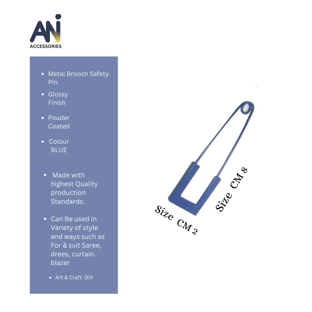 Ani Accessories blue safety pin with product details displayed on a white background for easy reference.