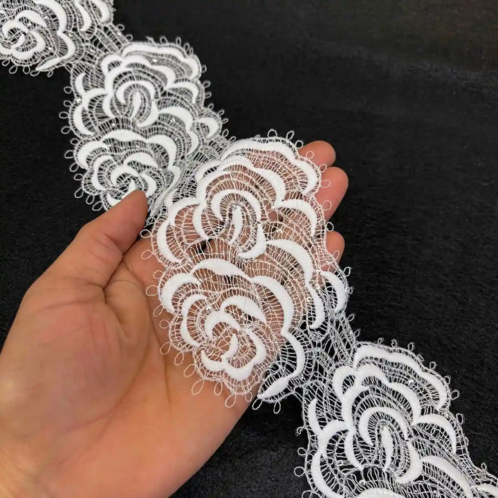 White Floral with Rose Pattern Lace | Width 9.6cm (3.8 inches) 96mm
