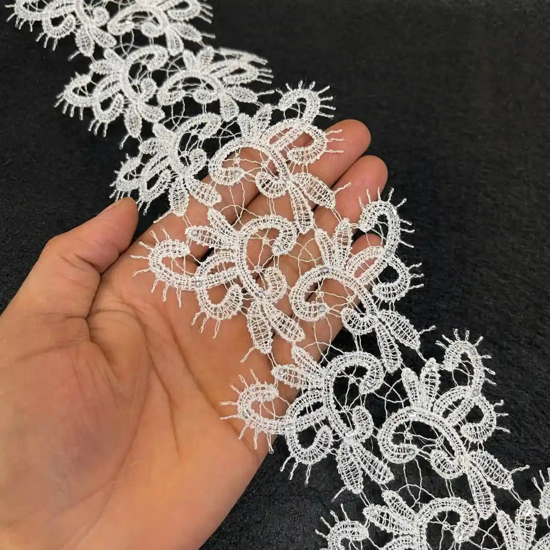 White  Floral Embroidered Lace | Width 9.1cm (3.6 inches) 91mm
